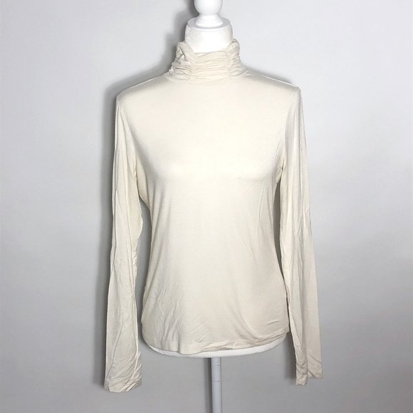 Lea & Nicole Ruched Mock Neck Blouse | Cream Ivory - Picture 2 of 5